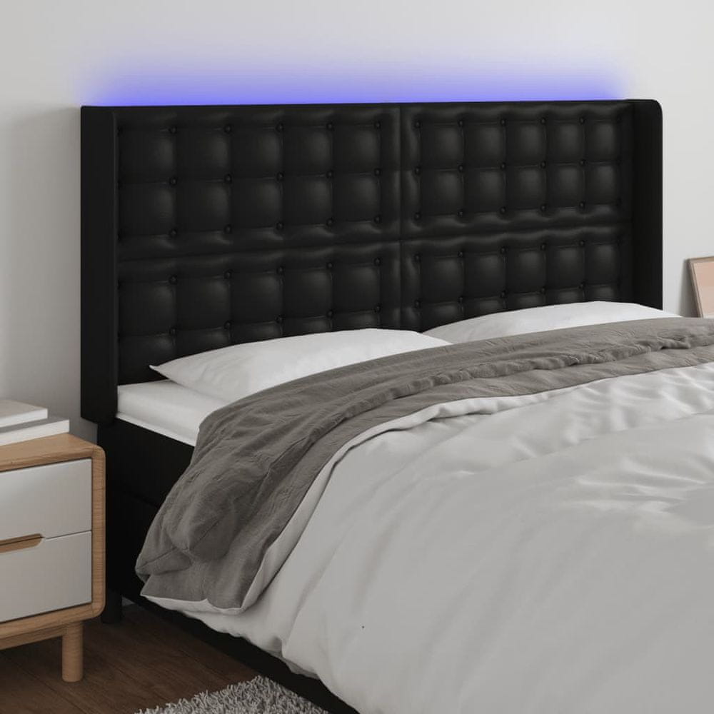 Vidaxl Čelo postele s LED čierne 203x16x118/128 cm umelá koža